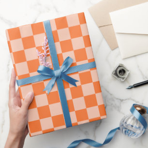 Papier Cadeau Tartan à carreaux orange rétro automne