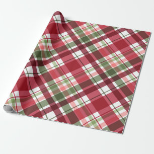 Papier Cadeau Tartan à carreaux rouge et blanc Noël Nouvel An Ré