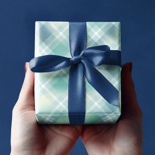 Papier Cadeau Tartan à carreaux vert aqua personnalisé avec mono