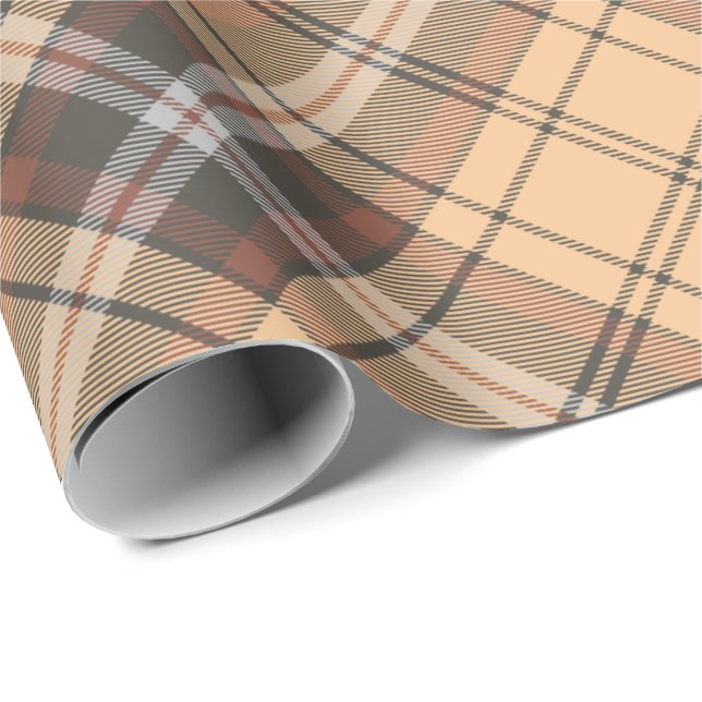 Papier Cadeau Tartan beige et Brown pivoté (Coin rond)