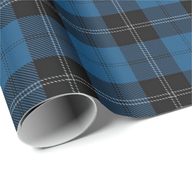 Papier Cadeau Tartan bleu d'écossais de chasse de Ramsay de clan (Coin rond)
