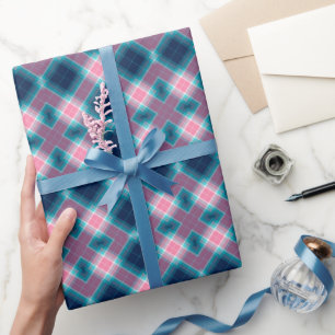 Papier Cadeau Tartan bleu foncé rose Plaid En vichy Motif
