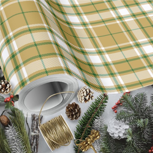 Papier Cadeau Tartan - Caramel Or-Blanc-Vert (Tartan - Caramel Gold-White-Green Wrapping Paper by Leapfroglisics Shop)