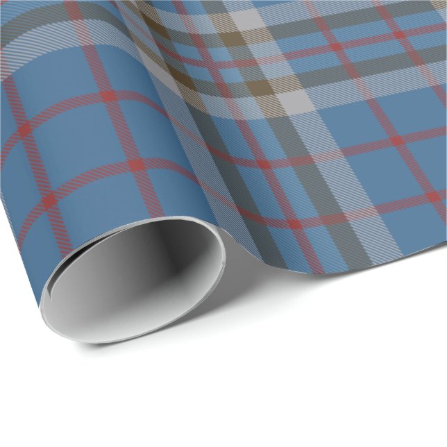 Papier Cadeau Tartan Clan Thompson Plaid Blue Grey Check (Coin rond)