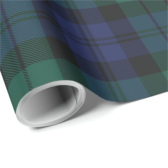 Papier Cadeau Tartan classique rustique plaqué vert (Coin rond)