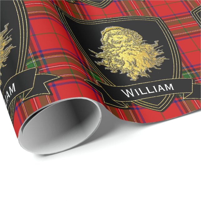 Papier Cadeau Tartan de Père Noël Stewart d'or (Coin rond)