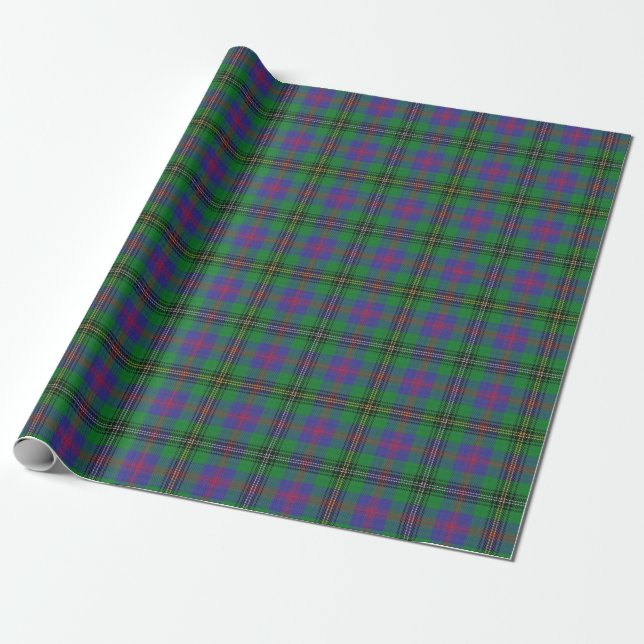 Papier Cadeau Tartan écossais vert de clan et bleu en bois (Déroulé)