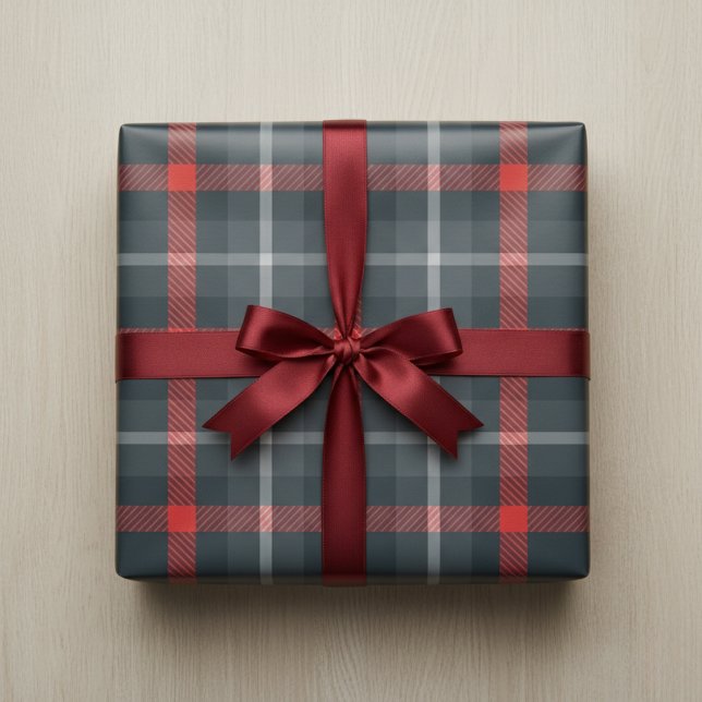 Papier Cadeau Tartan gris et rouge moderne : Plaid élégant (Royal Stewart Tartan Wrapping Paper)