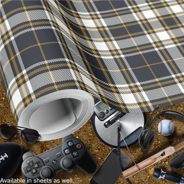 Papier Cadeau Tartan - Ivoire de graphite et or de moutarde (Tartan - Graphite Ivory and Mustard Gold Wrapping Paper-men-by Leapfroglisics Shop)