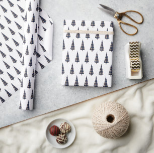 Papier Cadeau Tartan Mode Arbre de Noël Motif Bleu