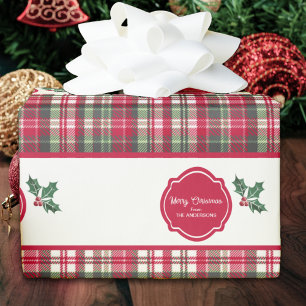 Papier Cadeau Tartan motif et saint Noël personnalisé