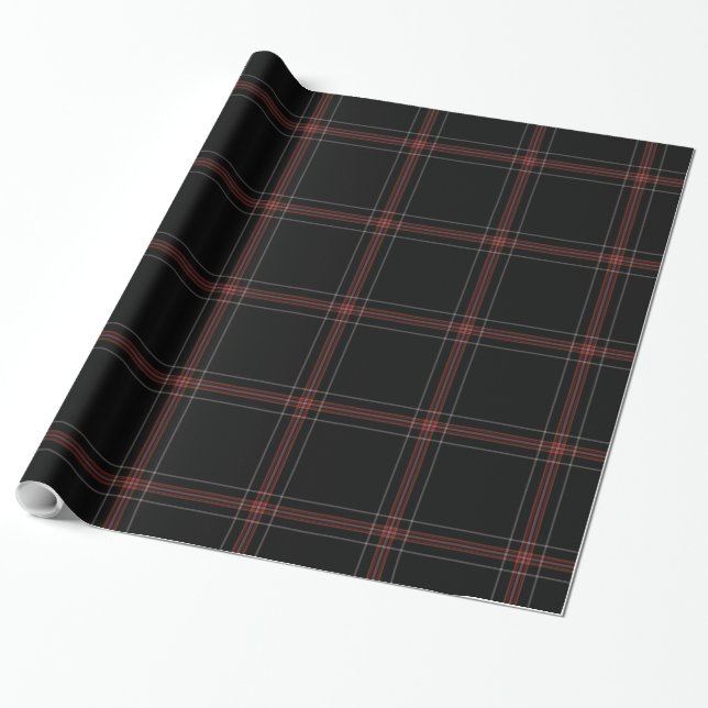 Papier Cadeau Tartan noir rouge plaqué (Déroulé)