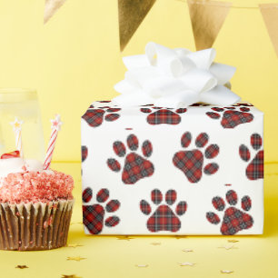 Papier Cadeau Tartan Plaid Empreintes de pattes