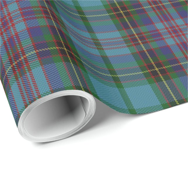 Papier Cadeau Tartan rouge bleu turquoise (Coin rond)