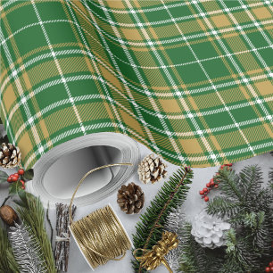 Papier Cadeau Tartan - vert-caramel or-blanc