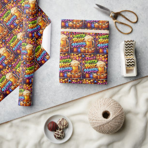 Papier Cadeau Tasse de bière avec citation néon amusante