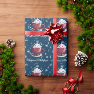 Papier Cadeau Tasse de chocolat chaud de Noël Bleu