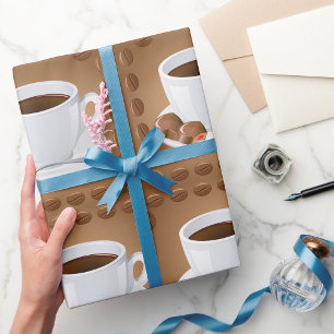 Papier Cadeau Tasses à café avec haricots et chocolat