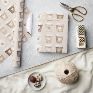 Papier Cadeau Tasses à café cœur crème