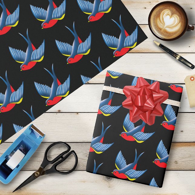Papier Cadeau Tatouage bleu rouge avale (Créateur téléchargé)
