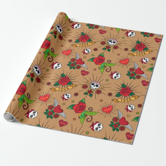 Papier Cadeau Tatouages de l'école primaire (lumière) (Déroulé)