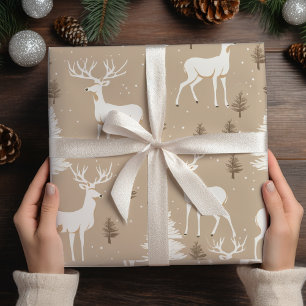 Papier Cadeau Taupe et blanc Enveloppement des bois de rennes sc