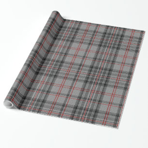 Papier Cadeau Taupe gris foncé rouge Tartan noir Taupe