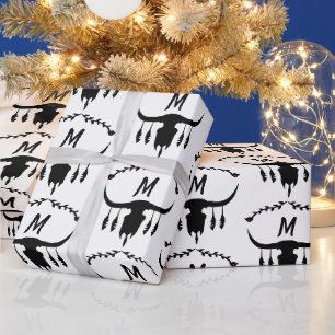 Papier Cadeau Taureau avec plumes noires Silhouette