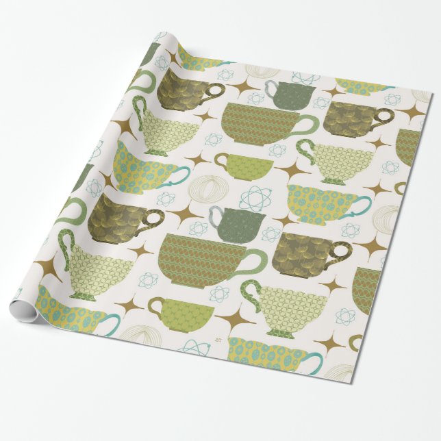 Papier Cadeau Teacup moderne couleur du milieu du siècle (Déroulé)