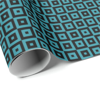 Papier Cadeau Teal and Black Art Deco Squares Geometric
