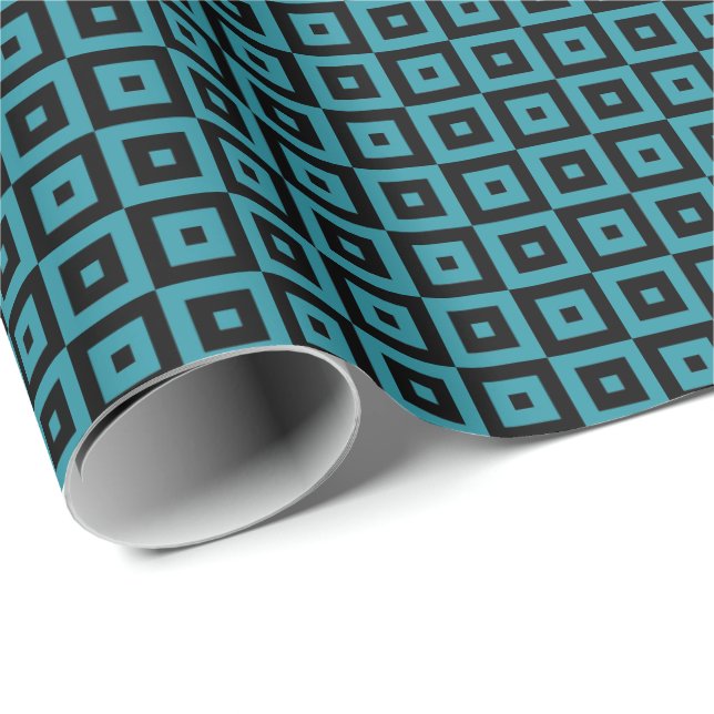 Papier Cadeau Teal and Black Art Deco Squares Geometric (Coin rond)