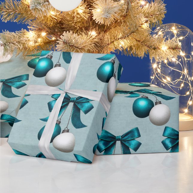Papier Cadeau Teal and White Christmas Bauble Ornament  (Vacances)