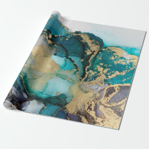 Papier Cadeau Teal Black Gold Alcohol Ink Fluid Artabstract,art,