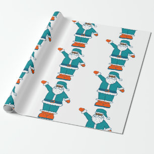 Papier Cadeau teal blue orange christmas black santa claus