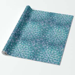 Papier Cadeau Teal et damassé de flocon de neige d'Aqua
