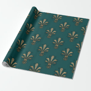 Papier Cadeau Teal et Noir Paris Fleur de Lis