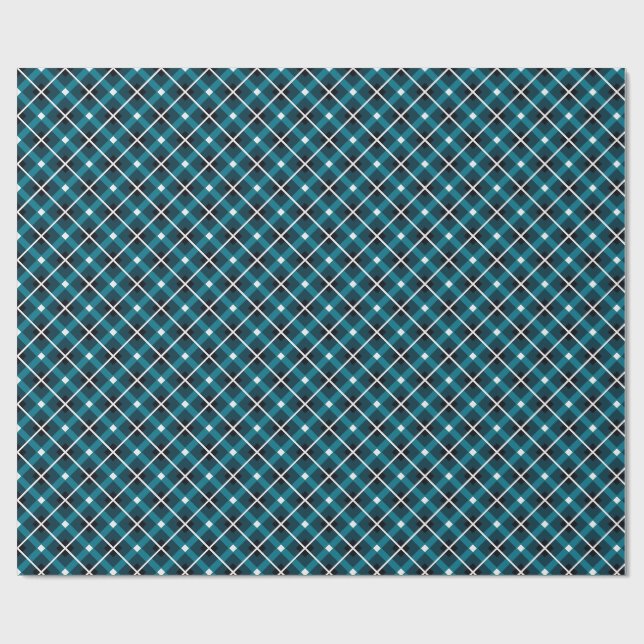 Papier Cadeau Teal & Navy Geometric Grid Pattern (Plat)