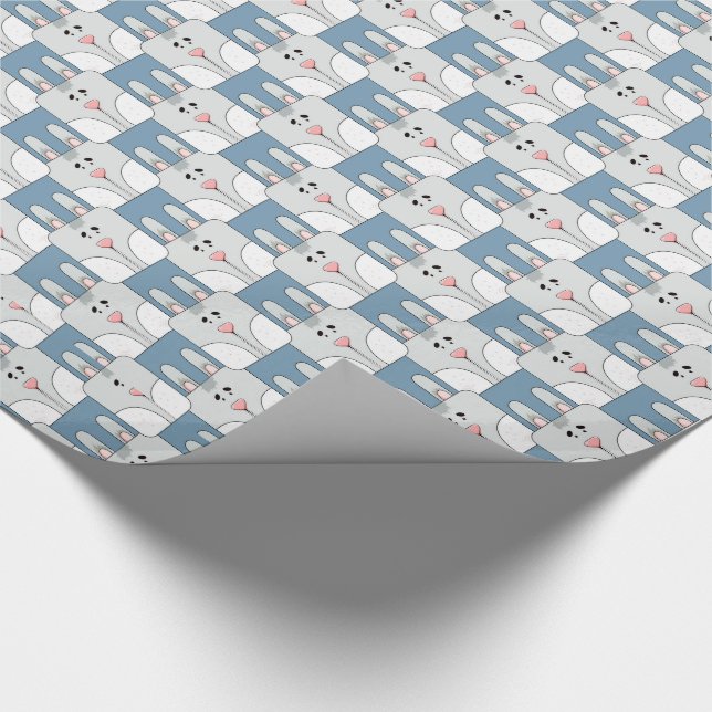 Papier Cadeau Team Bunny Face - gris et bleu v2 (Coin)