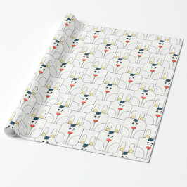Papier Cadeau Team le visage de lapin - jaune et blanc - v2
