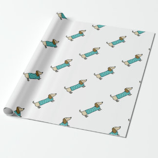Papier Cadeau Teckel mignon dans le bleu en bon état
