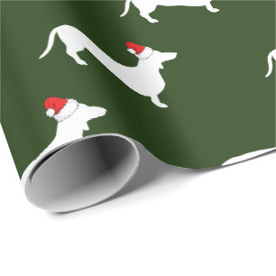 Papier Cadeau Teckels de Noël et casquettes blancs de Père No