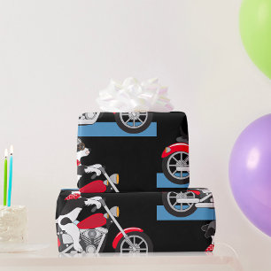 Papier Cadeau Teckie Jack Russell motard sur moto rouge