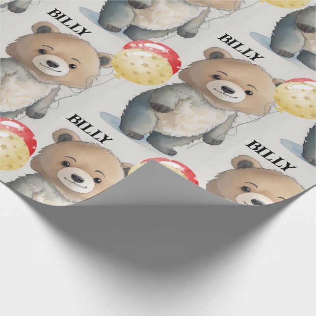 Papier Cadeau Teddy Bear Ajouter un nom Enfants mignonette Anniv (Coin)