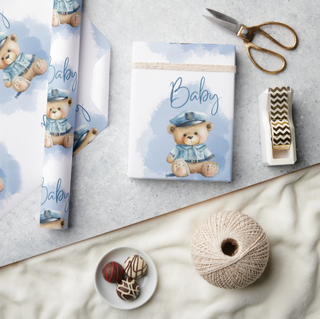 Papier Cadeau Teddy Bear Policeman Baby shower garçon (Artisanat)