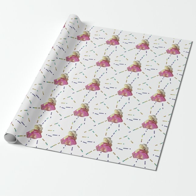 Papier Cadeau Teddy ours enfant fille rose cadeau d'anniversaire (Déroulé)