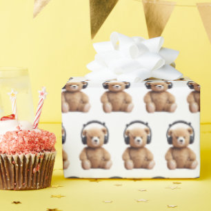 Papier Cadeau Teddy Porter un casque