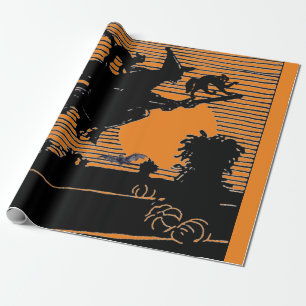 Papier Cadeau TÉMOIGNAGE RÉTRO SUR UN BROOM HALLOWEEN Wrapper Pa