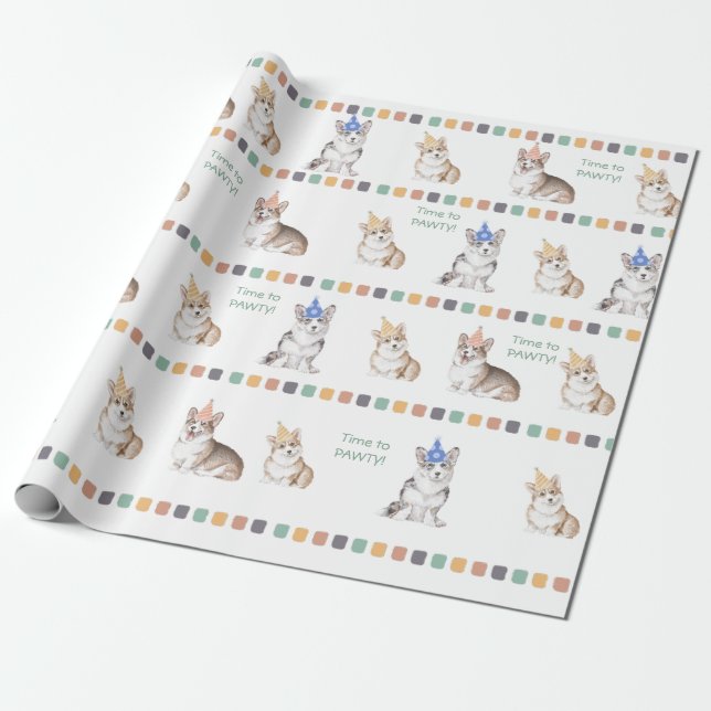Papier Cadeau Temps personnalisable pour PAWTY Corgi (Déroulé)
