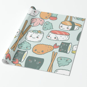 Papier Cadeau tempura de sushi vert kawaii mignon