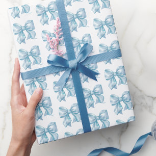 Papier Cadeau Tendance Coquette Bébé Motif Nœud Bleu